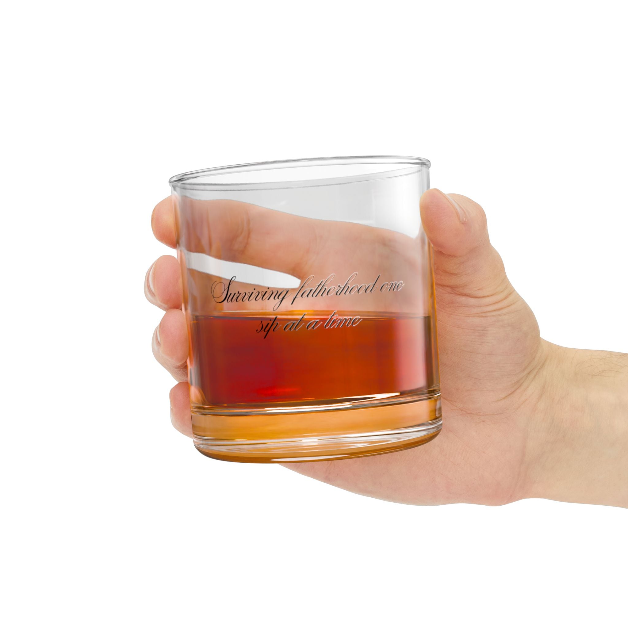 Engraved Script 10oz Rocks Glass – 'Surviving Fatherhood One Sip at a Time'